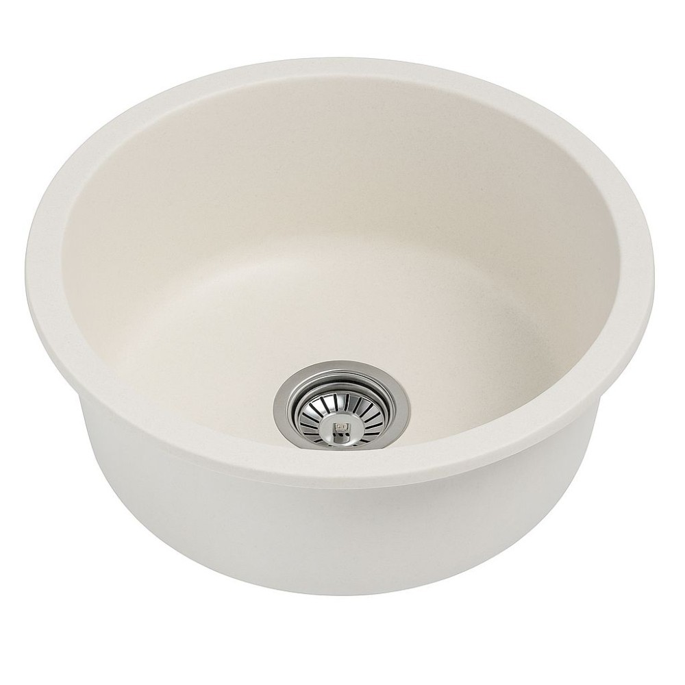 Runde Granitspüle Weiß Ø 47 cm – mit Überlauf & Siphon-Set
